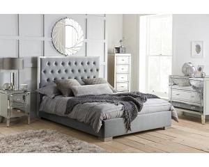 5ft King Size Charles Grey Velour Fabric Upholstered Buttoned Bed Frame